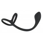 3W1 PIERŚCIEŃ NA PENISA I JĄDRA Z ZATYCZKĄ ANALNĄ-BLACK VELVETS