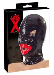 LATE X - LATEKSOWA MASKA Z OTWORAMI I USTAMI CZARNA