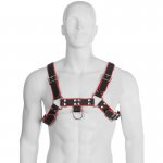 LEATHER BODY CHAIN HARNESS III - SKÓRZANA UPRZĄŻ Z D-RINGIEM CZARNO/CZERWONA