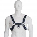 LEATHER BODY CHAIN HARNESS III - SKÓRZANA UPRZĄŻ Z D-RINGIEM CZARNO/NIEBIESKA
