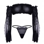 LEG AVENUE - SEKSOWNY KORONKOWY TOP Z FALBANAMI I STRINGAMI ONE SIZE