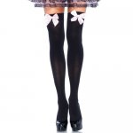 LEG AVENUE - CZARNE GŁADKIE POŃCZOCHY Z RÓŻOWĄ KOKARDĄ ONE SIZE