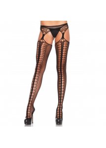 LEG AVENUE - CZARNE SIATKOWE POŃCZOCHY Z OZDOBNYM SZWEM ONE SIZE