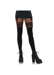 LEG AVENUE - CZARNE KRYJĄCE RAJSTOPY Z AKCENTEM KABARETEK ONE SIZE
