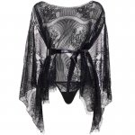 LEG AVENUE - SEKSOWNY ZESTAW KORONKOWY SZLAFROK Z PASEM I STRINGAMI ONE SIZE