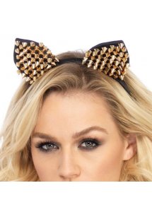 LEG AVENUE - OPASKA NA GŁOWĘ Z WYSADZANYMI KOCIMI USZAMI ZŁOTE