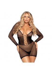 LEG AVENUE - SIATECZKOWA MINI SUKIENKA Z DEKOLTEM ONE SIZE