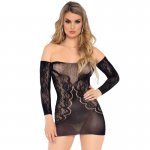 LEG AVENUE - KORONKOWA MINI SUKIENKA Z DŁUGIM RĘKAWEM ONE SIZE