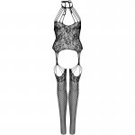 LEG AVENUE - SEKSOWNE BEZSZWOWE BODYSTOCKING Z KORONKĄ W KWIATY ONE SIZE