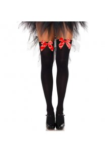 LEG AVENUE - CZARNE GŁADKIE POŃCZOCHY Z CZERWONĄ KOKARDĄ ONE SIZE