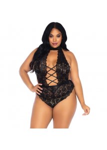 LEG AVENUE - SEKSOWNE KORONKOWE BODY W KWIATY CZARNE PLUS SIZE