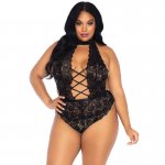 LEG AVENUE - SEKSOWNE KORONKOWE BODY W KWIATY CZARNE PLUS SIZE