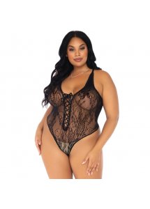 LEG AVENUE - SEKSOWNE KORONKOWE BODY TYPU STRINGI CZARNE PLUS SIZE