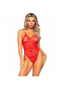 LEG AVENUE - SEKSOWNE KORONKOWE BODY Z PASKAMI NA PLECACH CZERWONE ONE SIZE