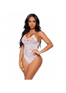 LEG AVENUE - SEKSOWNE KORONKOWE BODY Z PASKAMI NA PLECACH BIAŁE ONE SIZE