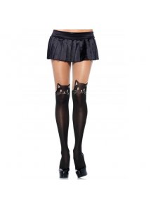 LEG AVENUE - SEKSOWNE RAJSTOPY Z WZOREM CZARNEGO KOTA ONE SIZE