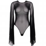 LEG AVENUE - PRZEŚWITUJĄCE BODY Z FALBANAMI STRINGI CZARNE