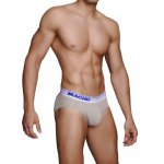 MACHO MC091 - KRÓTKIE SZARE MĘSKIE SLIPY Z BIAŁYM PASKIEM