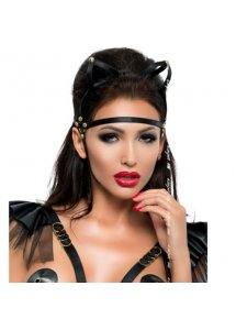 ME-SEDUCE - MASKA KOCICY Z PASKIEM MK06 BDSM CZARNA ONE SIZE