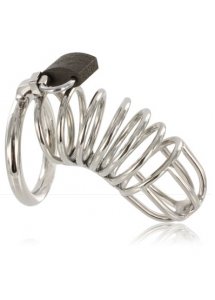 METAL HARD - PRĄŻKOWANA KLATKA NA PENISA Z PIERŚCIENIEM I KŁÓDKĄ