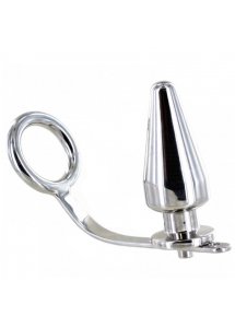 METAL HARD - STALOWY PIERŚCIEŃ NA PENISA Z KORKIEM ANALNYM 50MM X 50MM