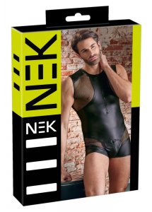 NEK - KRÓTKI MATOWY KOMBINEZON Z WSTAWKAMI Z SIATKI