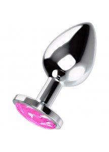OHMAMA - METALOWY KOREK ANALNY Z KRYSZTAŁEM RÓŻOWY L