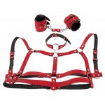3-CZĘŚCIOWY ZESTAW UPRZĘŻ KAJDANKI I KNEBEL CZERWONE/HARNESS SET