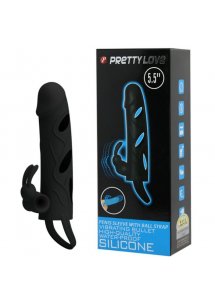 PRETTY LOVE - SILIKONOWA WIBRACYJNA NAKŁADKA NA PENISA 14 CM CZARNA