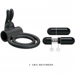 PRETTY LOVE - SILIKONOWY PIERŚCIEŃ NA PENISA Z WIBRACJAMI KRÓLICZEK CZARNY