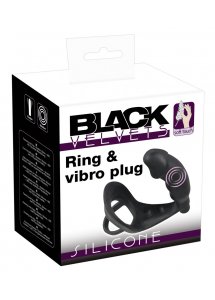 PIERŚCIEŃ NA PENISA Z WIBRACJĄ I DILDEM-BLACK VELVETS