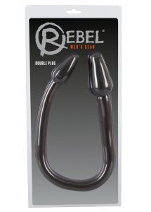 REBEL - ELASTYCZNE PODWÓJNE DILDO Z WTYCZKĄ PO OBU STRONACH CZARNE