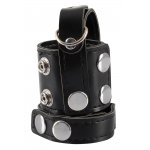 REBEL - SKÓRZANY PIERŚCIEŃ NA PENISA I JĄDRA Z D-RINGIEM CZARNY