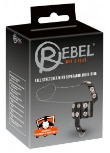 REBEL - SKÓRZANY PIERŚCIEŃ NA PENISA I JĄDRA Z D-RINGIEM CZARNY