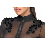 NOIR - PRZEZROCZYSTE BODY Z DŁUGIM RĘKAWEM I OZDOBNYM HAFTEM