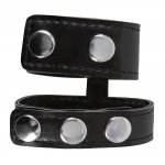 REBEL - SKÓRZANY PIERŚCIEŃ NA PENISA I JĄDRA Z GUZIKIEM CZARNY