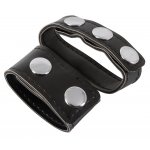 REBEL - SKÓRZANY PIERŚCIEŃ NA PENISA I JĄDRA Z GUZIKIEM CZARNY