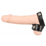 REBEL - SKÓRZANY PIERŚCIEŃ NA PENISA I JĄDRA Z GUZIKIEM CZARNY