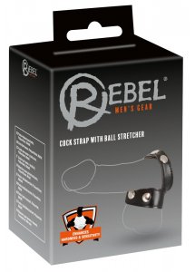 REBEL - SKÓRZANY PIERŚCIEŃ NA PENISA I JĄDRA Z GUZIKIEM CZARNY