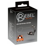 REBEL - SKÓRZANY PIERŚCIEŃ NA PENISA I JĄDRA Z GUZIKIEM CZARNY