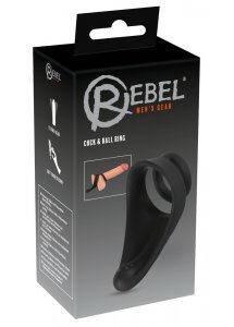 REBEL - ROZCIĄGLIWY PIERŚCIEŃ NA PENISA ZE STYMULATOREM KROCZA CZARNY