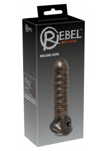 REBEL - NAKŁADKA NA PENISA Z OTWOREM NA JĄDRA I ROWKAMI CZARNA