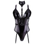 SEKSOWNE BODY Z PASKAMI DO POŃCZOCH I OBROŻĄ/VINYL BODY BLACK