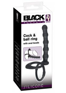 PIERŚCIEŃ NA PENISA I JĄDRA Z ANALNYM DILDO-BLACK VELVETS