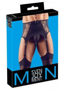 SVENJOYMENT - CZARNY SZEROKI PAS DO POŃCZOCH DLA PANÓW Z KORONKĄ