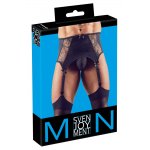 SVENJOYMENT - CZARNY SZEROKI PAS DO POŃCZOCH DLA PANÓW Z KORONKĄ