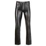 SVENJOYMENT - CZARNE DŁUGIE SPODNIE PROSTA NOGAWKA Z IMITACJI SKÓRY