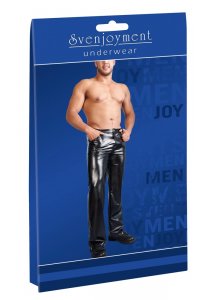 SVENJOYMENT - CZARNE DŁUGIE SPODNIE PROSTA NOGAWKA Z IMITACJI SKÓRY