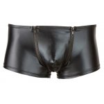 SVENJOYMENT - CZARNE BOKSERKI W POŁYSKU I SUWAKAMI NA PENISA