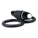 SWEET SMILE - PODWÓJNY CZARNY PIERŚCIEŃ NA PENISA Z VIBRO-BULLETEM